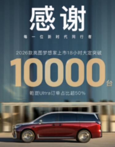 2026款嵐圖夢想家上市18小時大定破萬臺